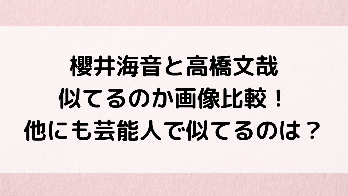 櫻井海音と高橋文哉が似てるのか画像比較！他にも芸能人で似てるのは？