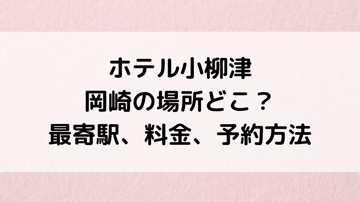 ホテル小柳津の岡崎の場所どこ?最寄駅アクセス、料金、予約方法、公式ホームページ
